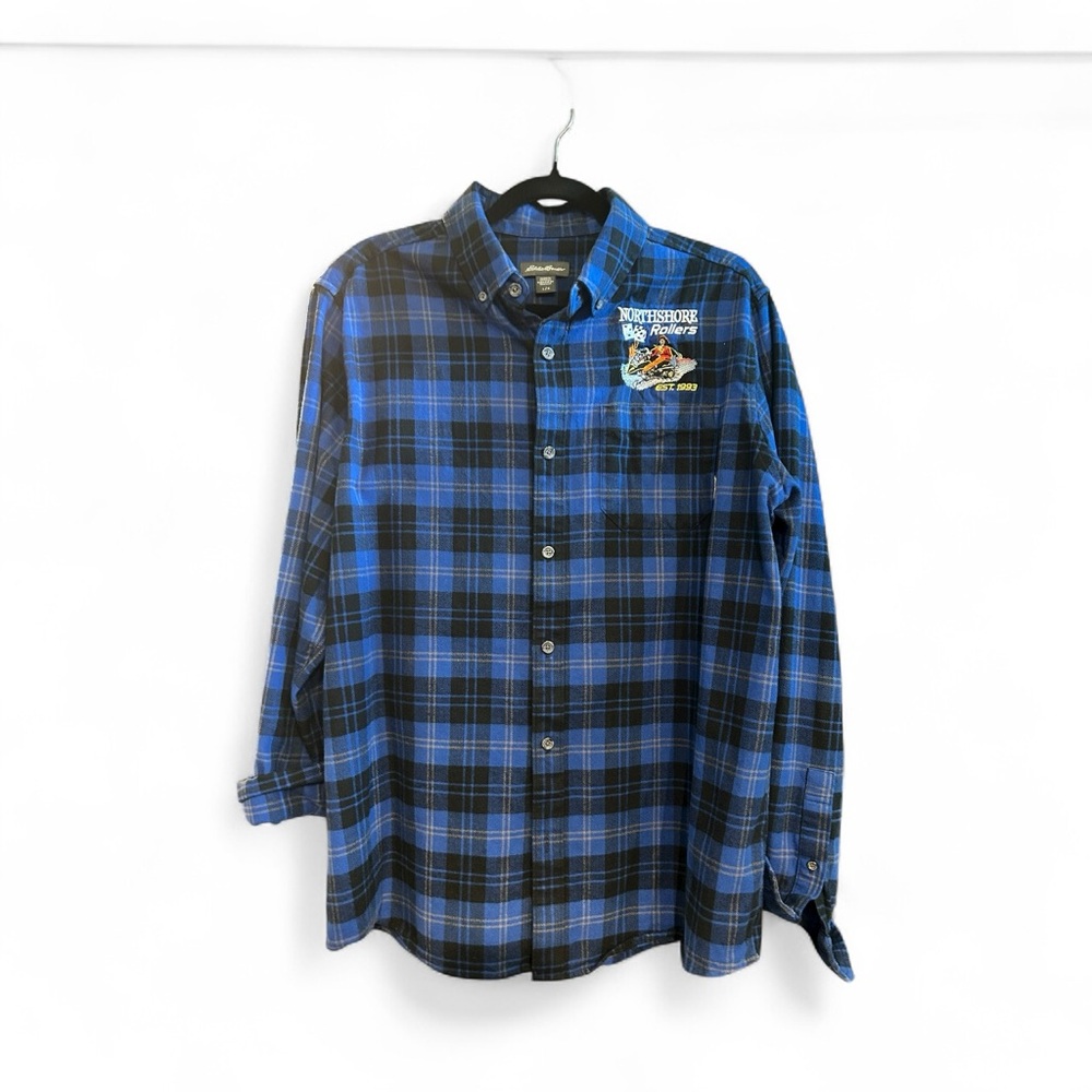 Eddie Bauer Blue and Black Plaid Flannel Men's Shirt